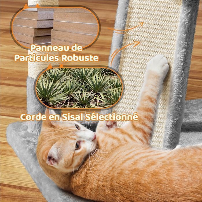 Árbol rascador para gatos YAHEETECH de 175 cm en madera de terciopelo gris con postes rascadores de sisal y 3 perchas.