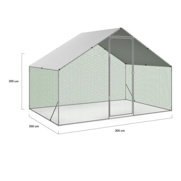 IDMARKET Kippenhok, ren van 6 m² met gaas, 3x2 m, gegalvaniseerd staal
