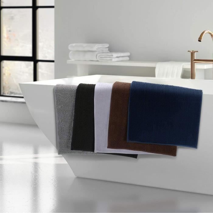 Tapis de Bain - Microfibre de Chenille - Antidérapant - 60cm x 40cm - Gris