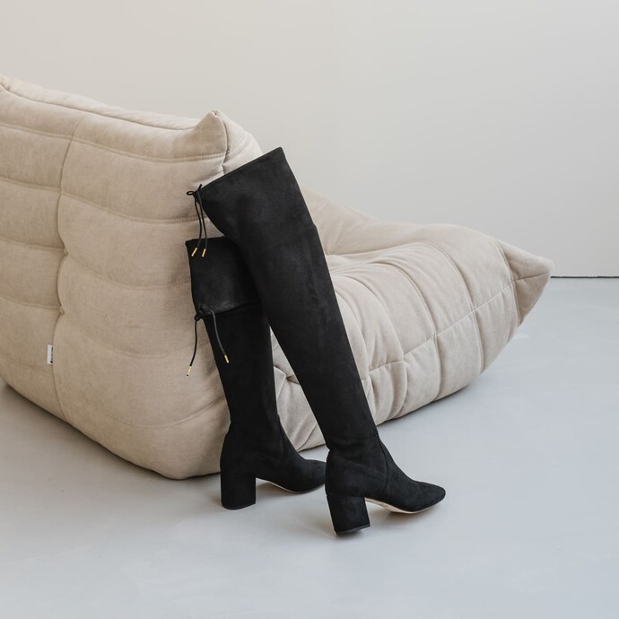 Cuissardes à talons larges  en velours stretch noir