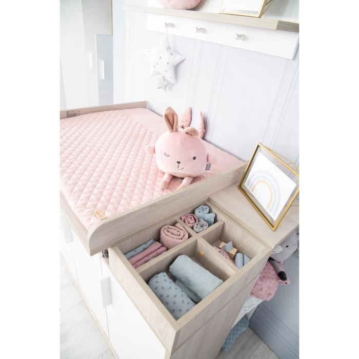 Commode à Langer ROBA Olaf - 3 Portes - Compartiment Ouvert - Blanc / Effet Bois