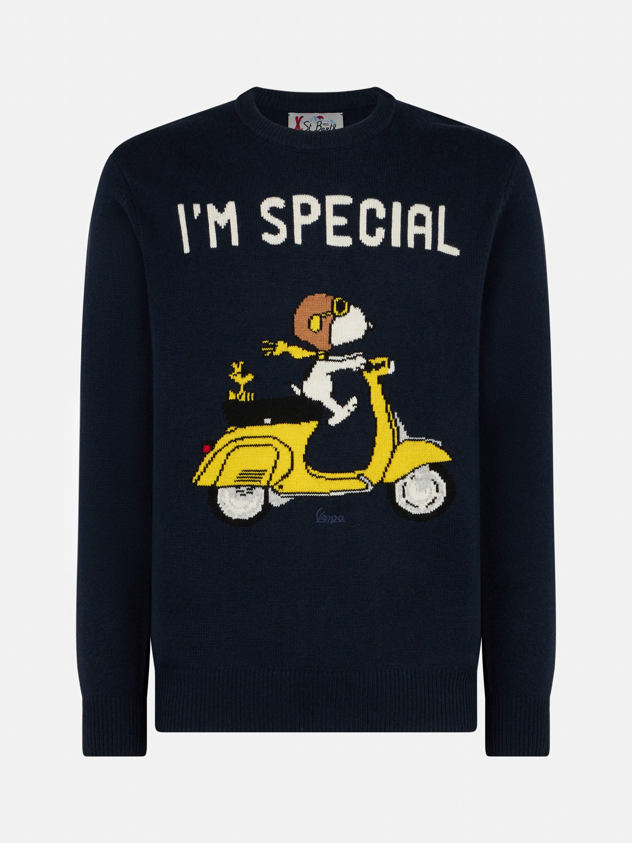 Maglione da uomo girocollo con stampa jacquard scooter Snoopy | SNOOPY