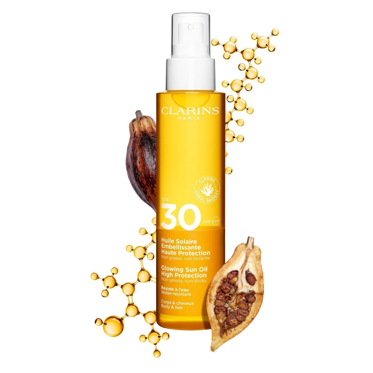 „Clarins“ purškiamas apsauginis nuo saulės aliejus su didele apsauga nuo saulės – 150 ml