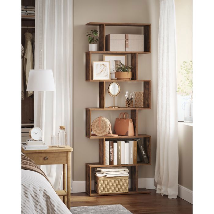 Libreria a 6 ripiani, 24 x 70 x 191,6 cm, mobile contenitore, divisorio per ambienti, moderno, marrone rustico
