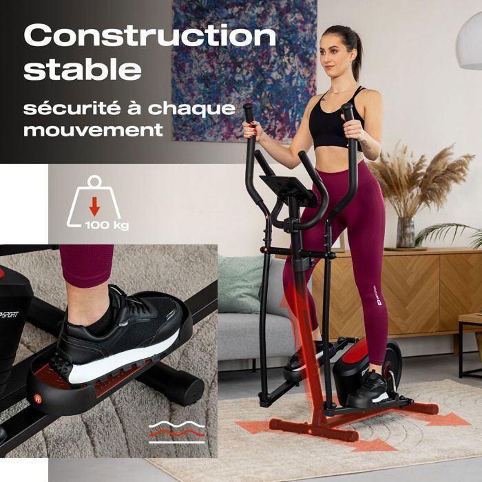 Hop-Sport HS-2050C Cosmo Indoor Elliptische Trainer, 9 kg vliegwiel, 8 niveaus magnetische weerstand, maximaal gebruikersgewicht 100 kg, rood