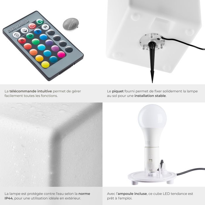 Lighting - TECTAKE - Cube lamp with LUMINOUS CUBE LED bulb and remote control 12W - White - Size S 35 x 35 x 35 cm