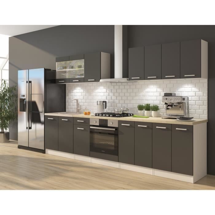 Cucina ULTRA completa con forno e piano di lavoro inclusi, larghezza 300 cm - Grigio opaco
