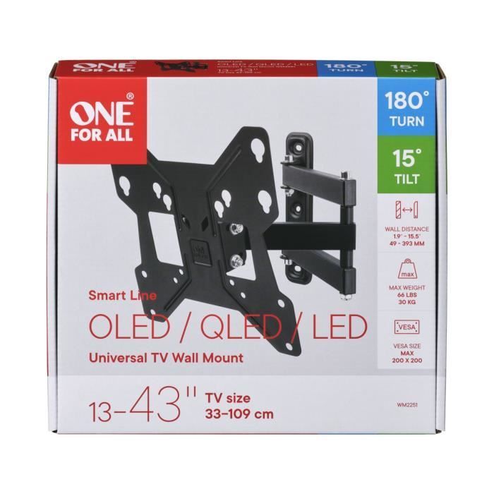 ONE FOR ALL WM2241 Kantelbare (15°) en draaibare (180°) muurbeugel voor tv's van 33 tot 109 cm (13