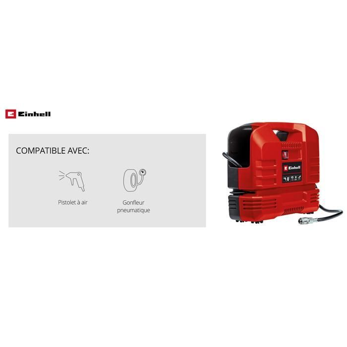 Set compressore d'aria senza serbatoio Einhell TC-AC 190 OF (1100 W, 8 bar max) con manometro e 3 adattatori