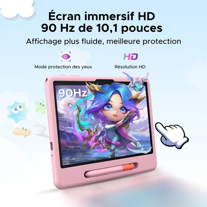 POCKAM P10 Kid 10,1-inch tablet, Android 16, tablet met toetsenbord, muis, koptelefoon, 32GB+64GB, 7000mAh, 5G WiFi - Roze