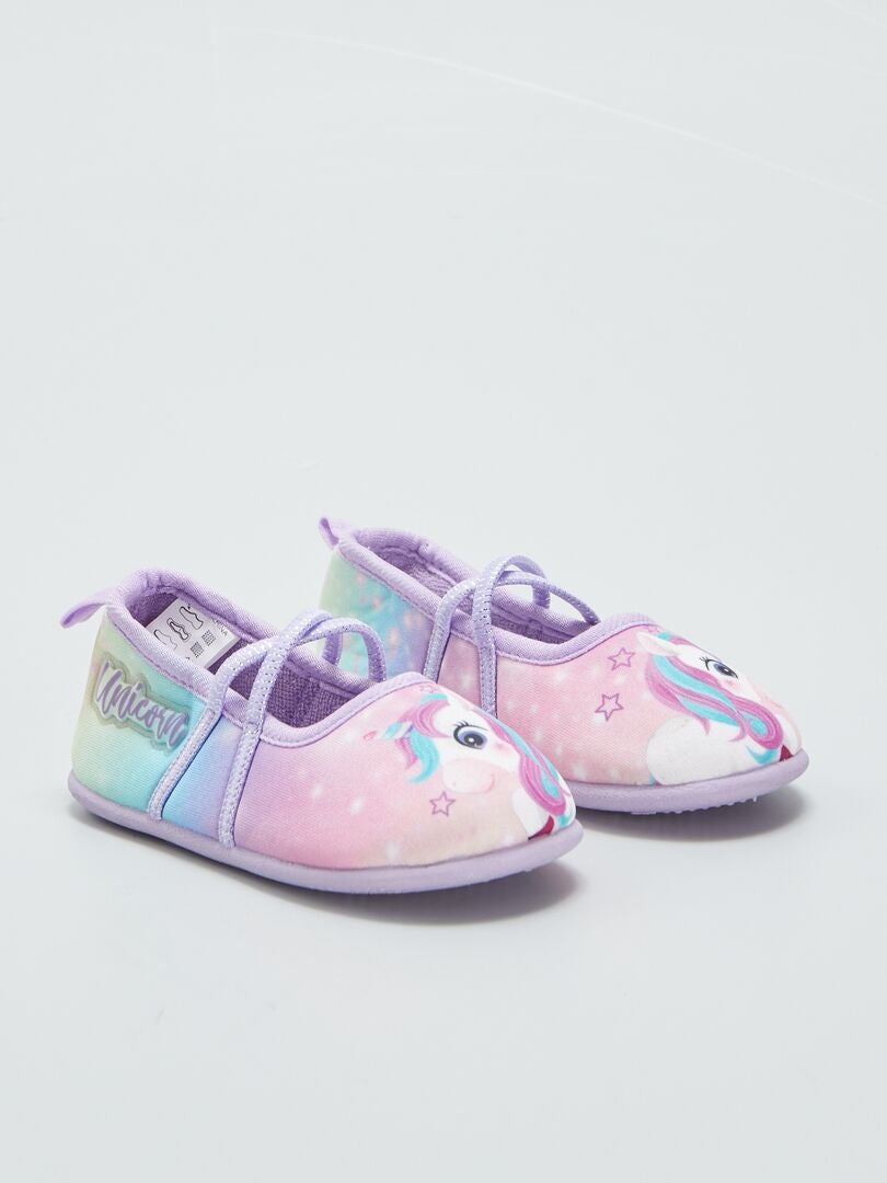 Ballerina slippers met eenhoornprint - ROZE