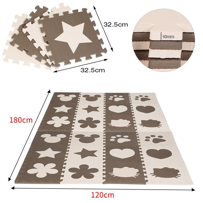 Tapis de EVA pour enfant 24 PCS - ERROLVES - Beige et Marron - Aire d'éveil motif de dessin animé - Pièce unique 30*30*1 CM