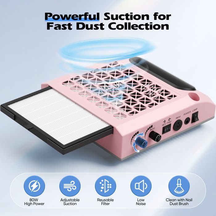 4 en 1 Ponceuse à ongles électrique, 30000 tr/min aspirateur puissant 80 W, lumière LED rotative 6 W, silencieuse, avec 3 limes
