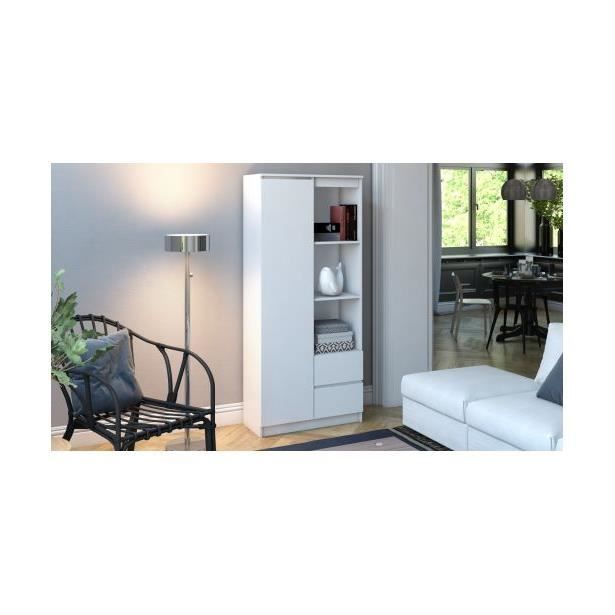 LIVORNO - Mueble de almacenamiento de 7 compartimentos y 2 cajones para oficina, salón o dormitorio (30x60x180 cm) - Librería contemporánea - Estanterías decorativas
