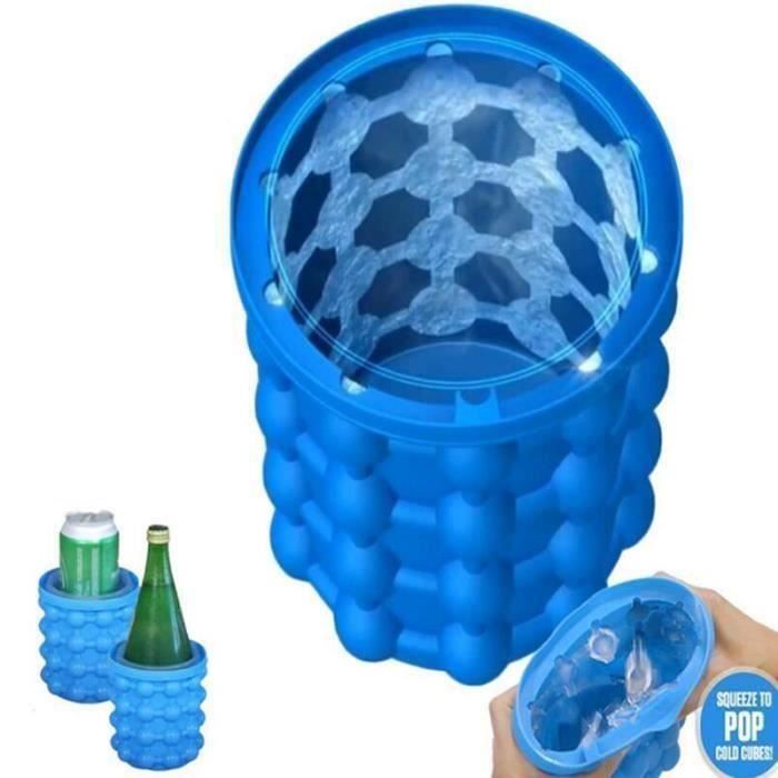 Seau à glace - Ice Genie - Silicone avec couvercle hermétique - Gain de place - Bleu 12x9x5 cm
