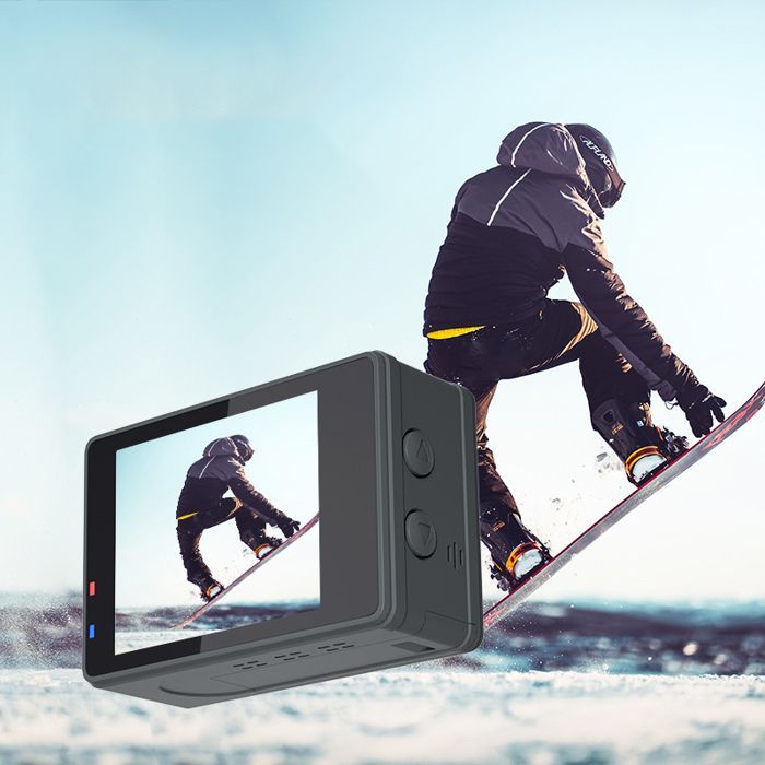 Cámara deportiva 5K a 30 FPS con doble pantalla táctil, 24 MP, resistente al agua hasta 30 m (EIS), pantalla LCD gran angular de 170° con tarjeta de memoria de 64 GB