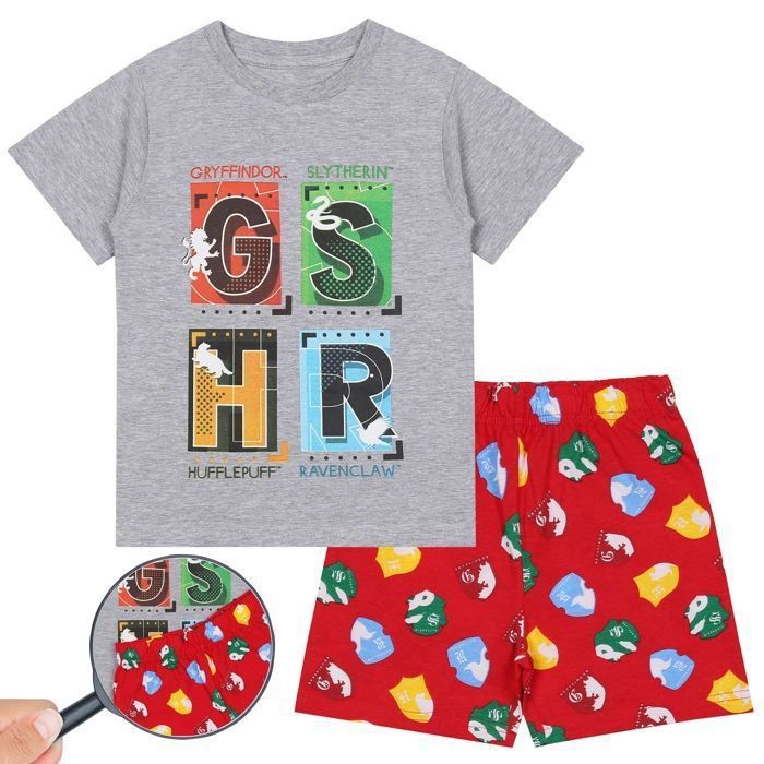 Pijama de verano de manga corta gris y rojo de Harry Potter para niños de 3 años.