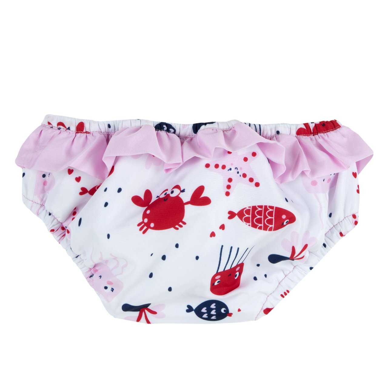 Costum de baie cu imprimeu marin și volane