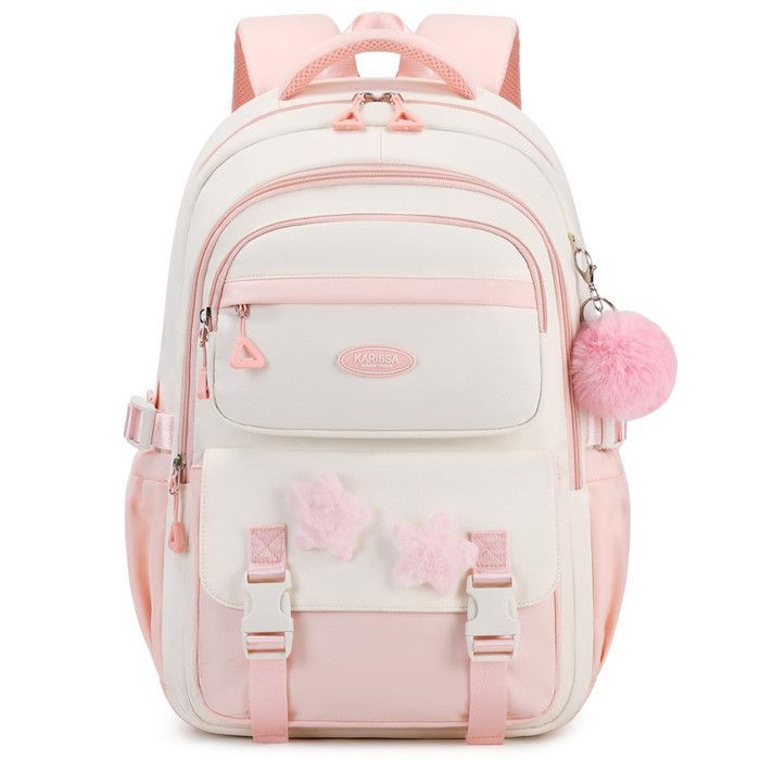 Girls' Primary School Backpack, Children's Backpack for Grades 4 and 5, School Bag with Tassel Pendant, Casual School Bag, Pink
