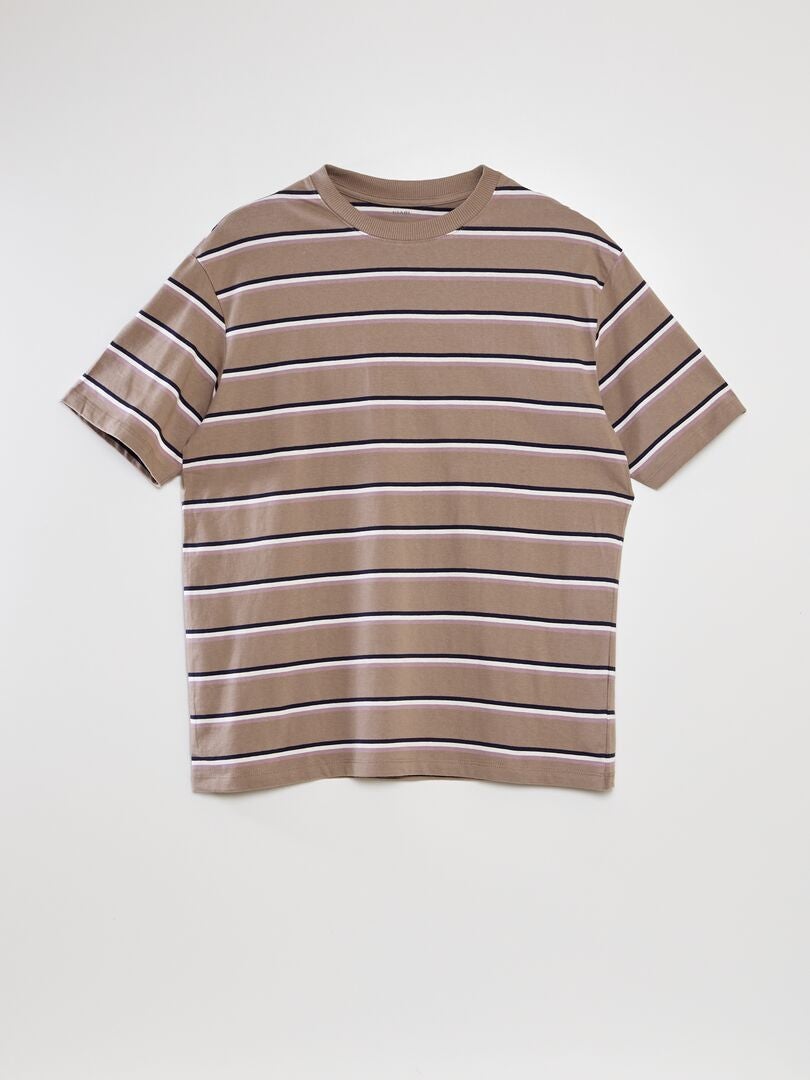 Camiseta listrada folgada - BEGE
