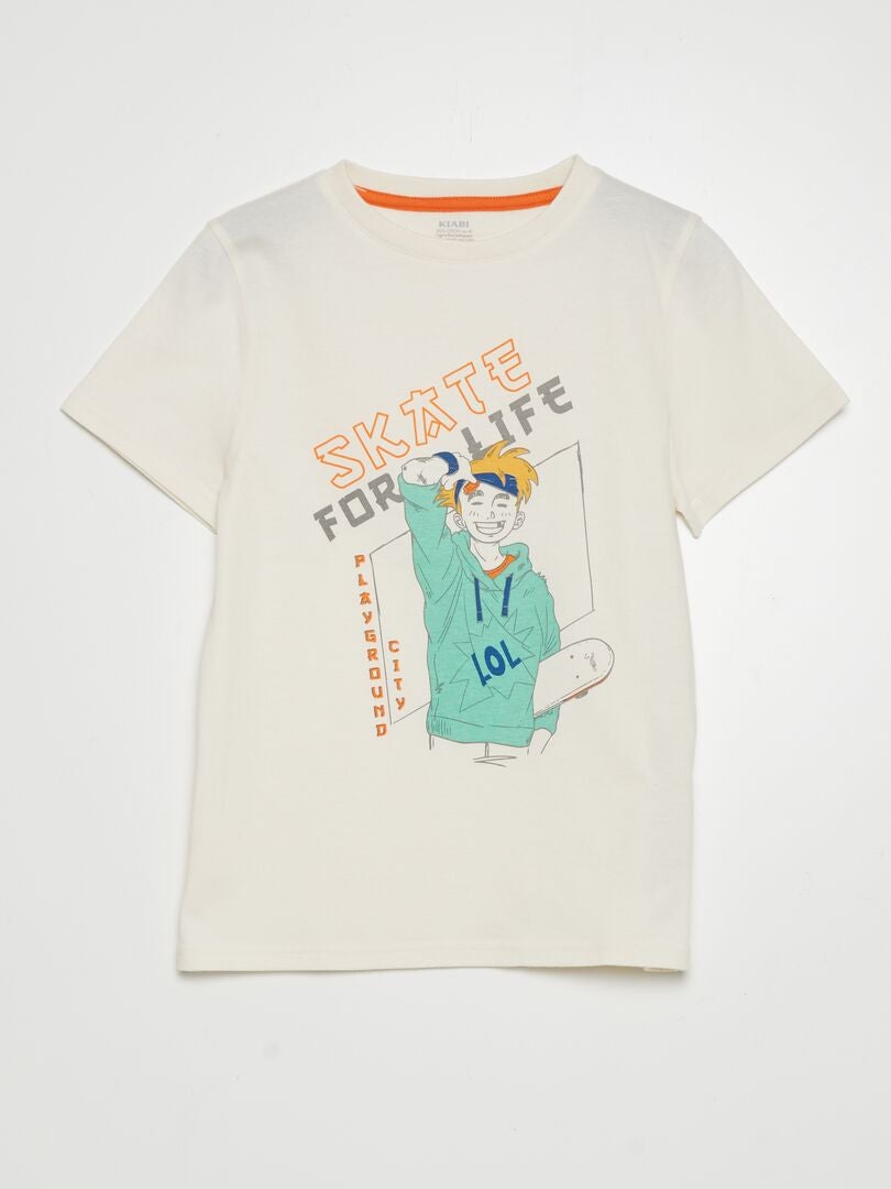 T-shirt met ronde hals en korte mouwen - WIT