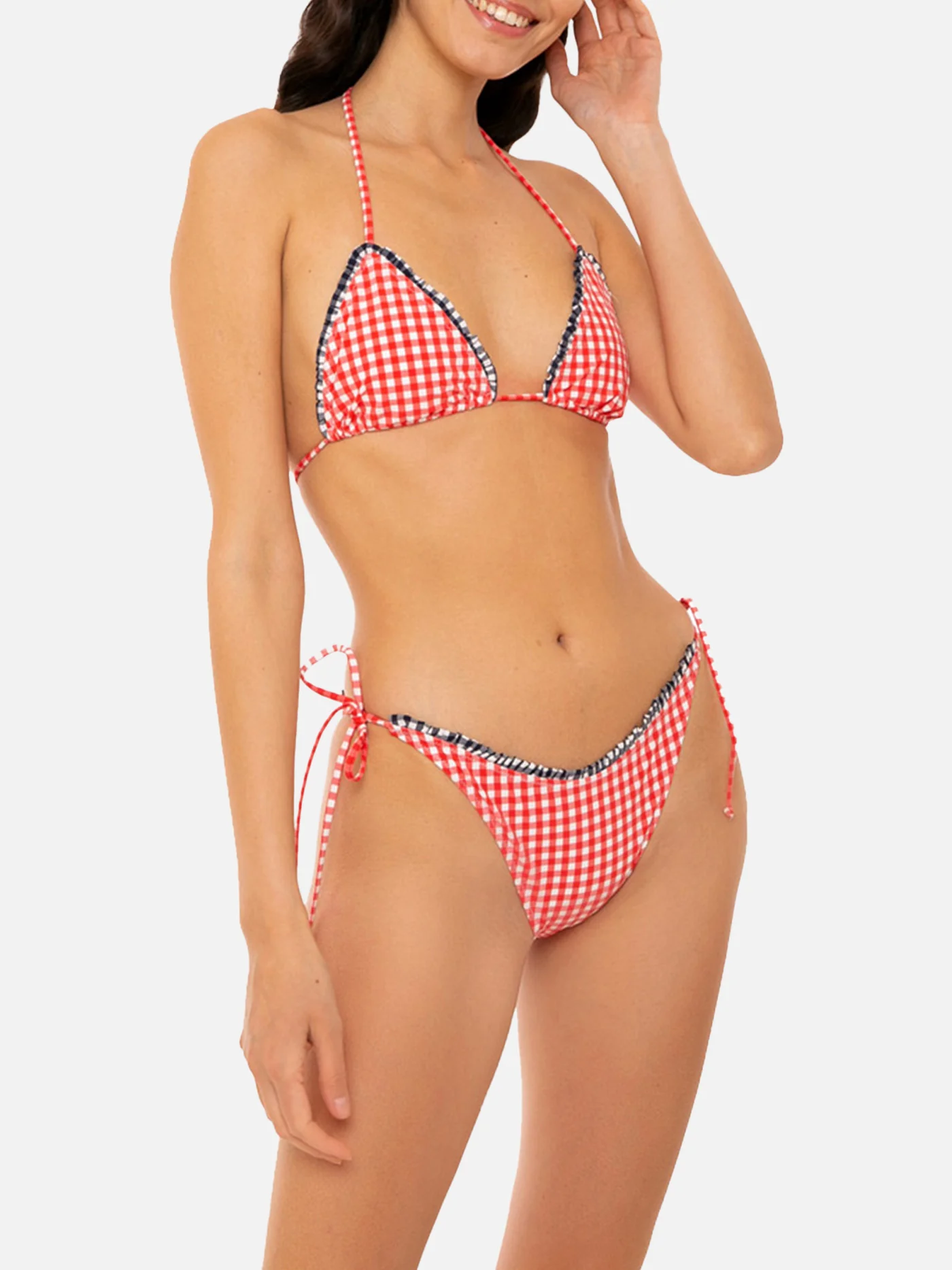 Dames driehoekbikini met ruitjesprint