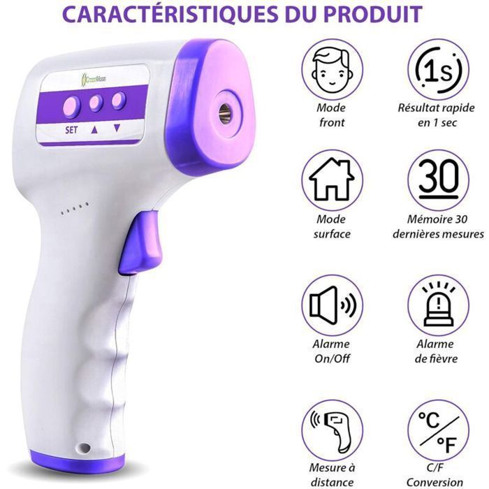 Thermomètre Frontal Thermometre Adulte Infrarouge, Thermometre sans contact, Écran LCD, Fonction Mémoire, Thermometre Infrarouge