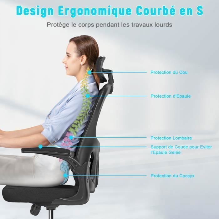 Office chair with 2D armrests and headrest, lumbar support, adjustable backrest, 50 x 64 x (120-134) cm, ergonomic chair