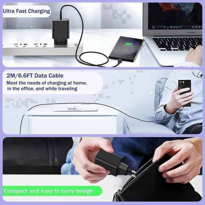 Caricabatterie rapido USB C da 45 W, cavo Type C compatibile con Samsung Galaxy S24 ULTRA/S23/S2 Plus/S21 FE 5G/Note 20 ecc. (cavo da 2 m)