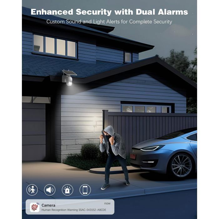 Ctronics 5MP bewakingscamera, 6W zonnepaneel, PIR-bewegingssensor voor persoonsdetectie en automatische tracking, hoorbaar en visueel alarm