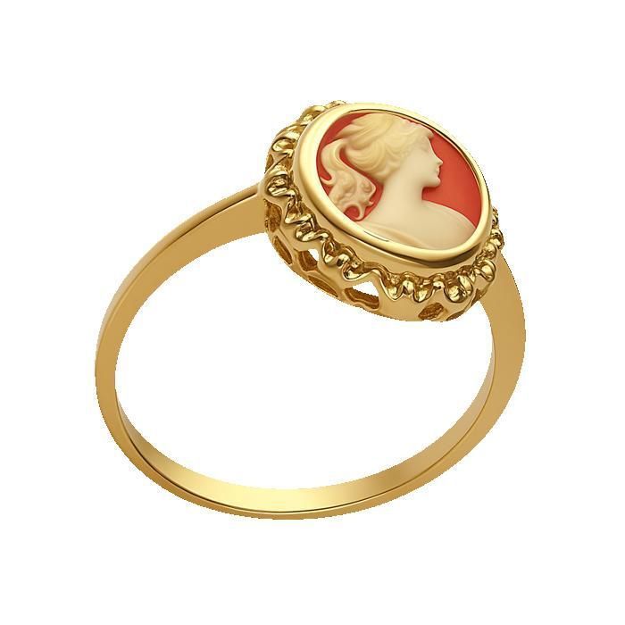 Anillo de mujer con camafeo, chapado en oro de 18 quilates – Camafeo ovalado naranja de 13 x 10 mm – Joyería vintage elegante y atemporal