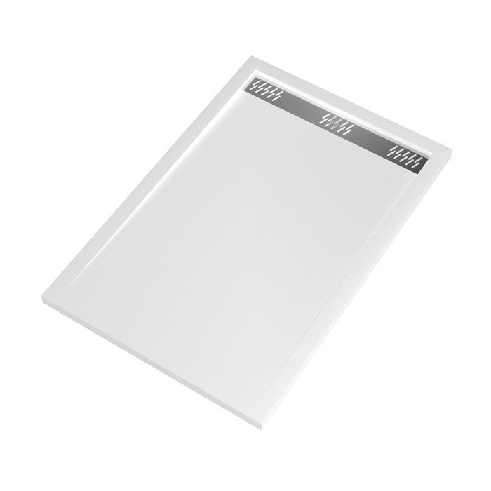 Plato de ducha de acrílico blanco de 80x120x4 cm - Rejilla lineal cromada - BLANQUEAMIENTO II