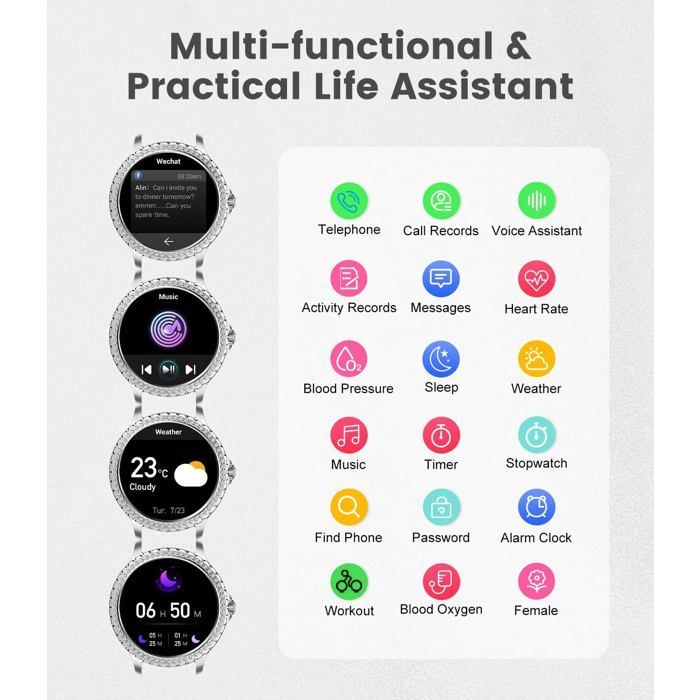 Montre connectée femme - ZVVN - Écran tactile 1,32