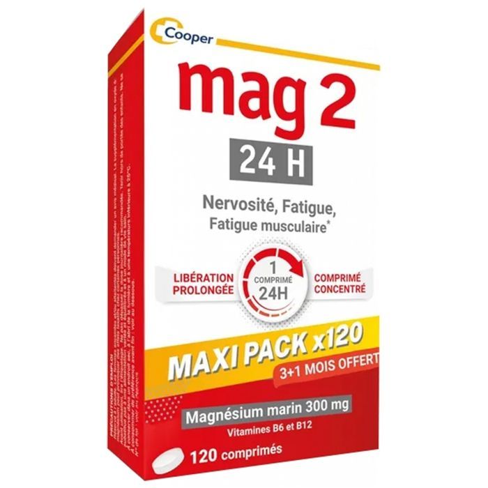 Ravintolisä - MAG - MAG 2-24H - 120 tablettia - Hermostuneisuuteen - Väsymyksen hoitoon