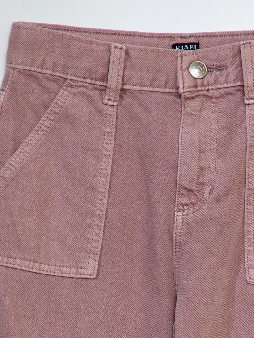 Calça jeans de perna larga com bolsos laterais - ROXA