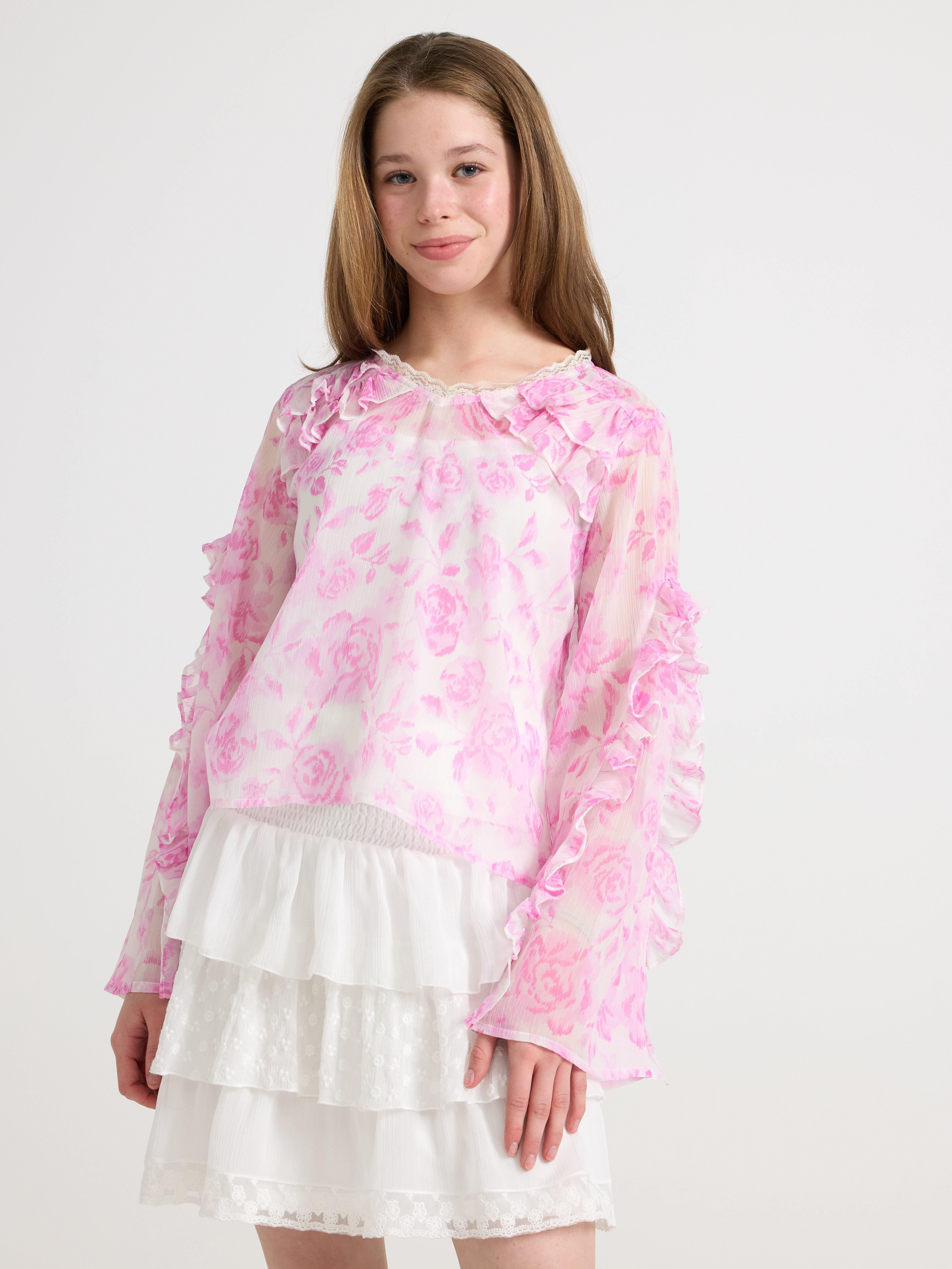 Blusa com babados rosa claro