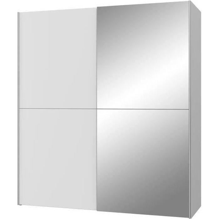 Armario con 2 puertas correderas y espejo - Tablero de partículas - Blanco mate - Ancho 170,3 x Profundidad 61,2 x Alto 190,5 cm - ULOS