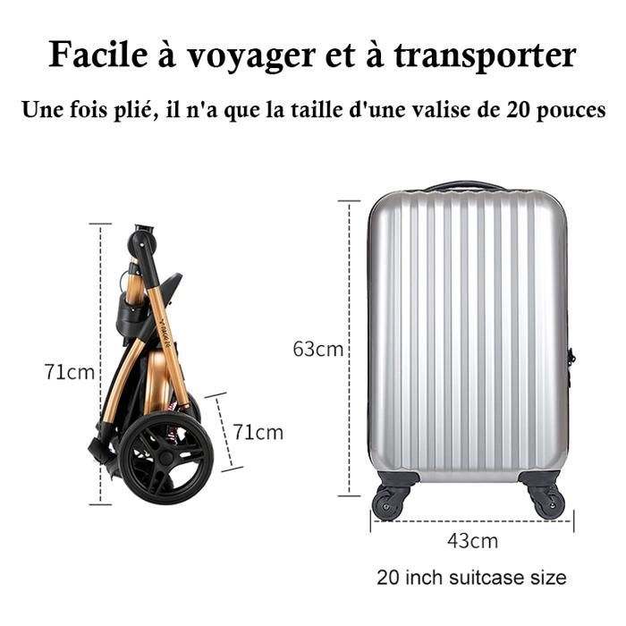Poussette 3 en 1 Magic ZC Poussette Poussette trio Poussette Pliage automatique Cuir PU Rotation à 360° Avec Grand panier Noir