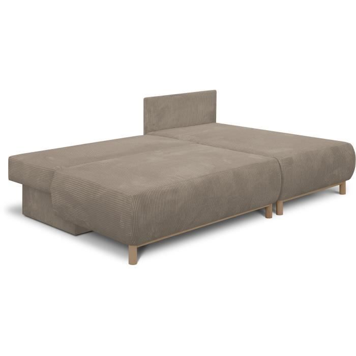Canapé d'angle droit convertible - 3 places - MIKA - Tissu velours côtelé taupe - Coffre de rangement - 192 x 84 x 93 cm