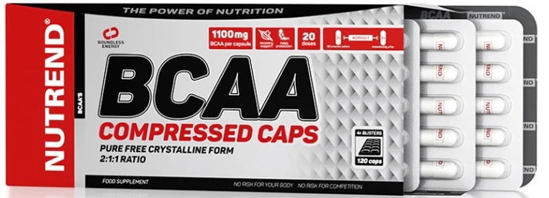 Nutrend BCAA saspiestās kapsulas uztura bagātinātājs muskuļu atjaunošanai un augšanai