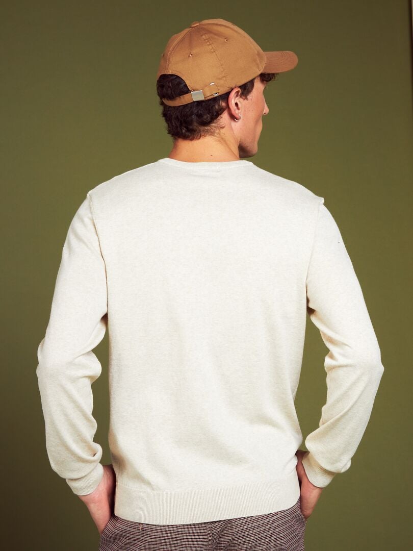 Eenvoudige gebreide trui in effen kleur - BEIGE