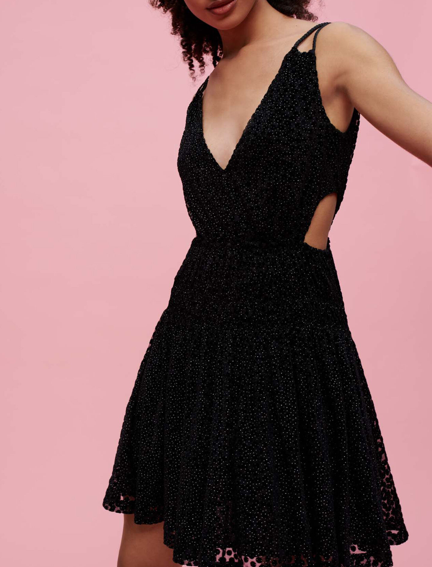 Strapless jurk van plumeti en fluweel - Zwart