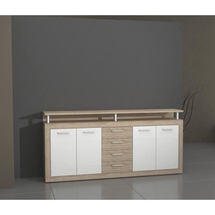 CAVA Buffet bas contemporain décor chêne et blanc - L 197 cm