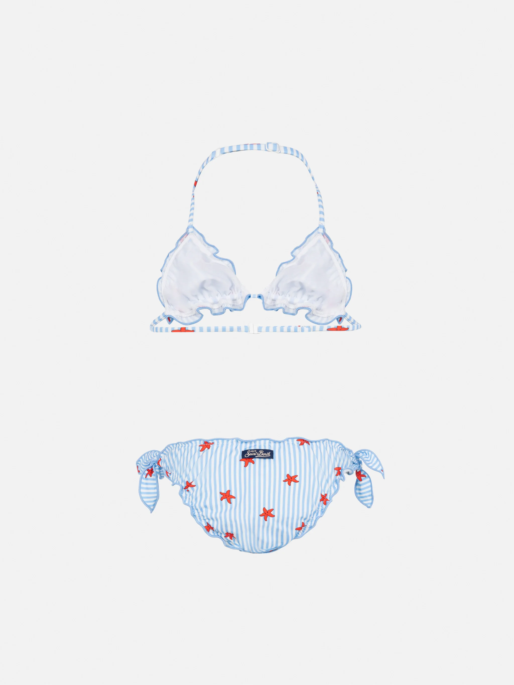 Bikini a triangolo classico Cris con stampa stelle marine e righe