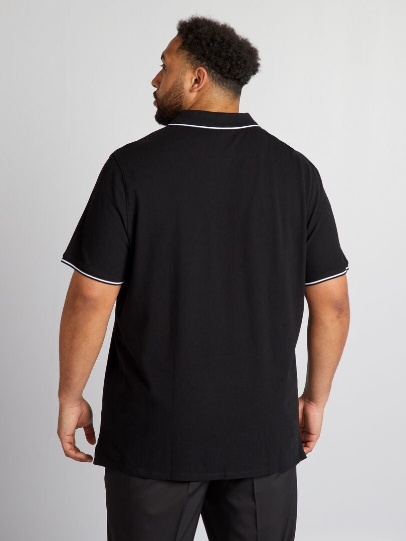 Camisa polo de algodão contrastante - preta