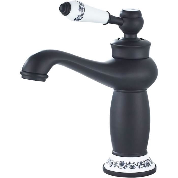 Grifo de baño de latón cromado - YYV - Negro - Un orificio - Altura 162 mm