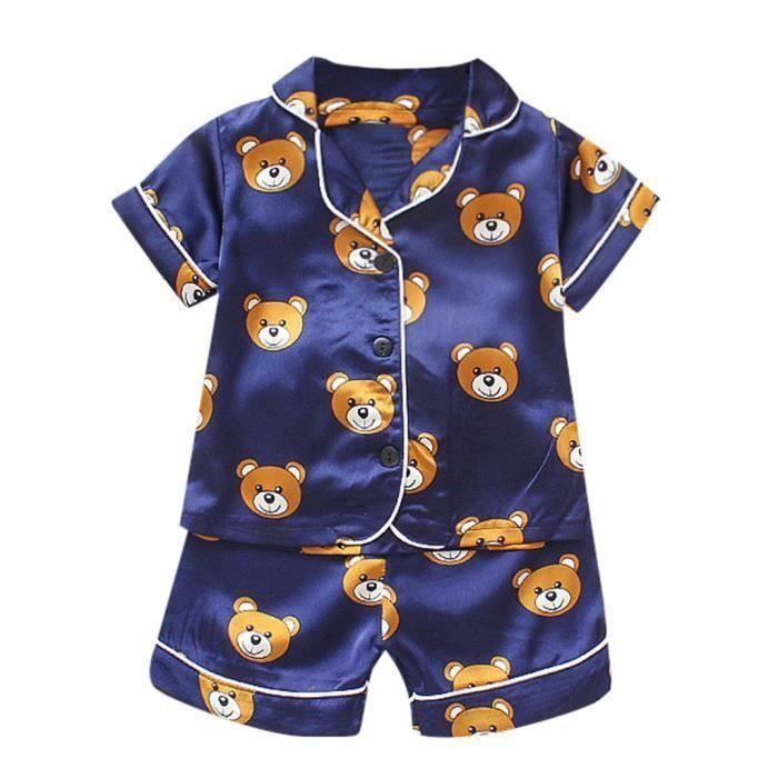 Pijama para niño - FUNMOON - Dibujos animados - Camiseta y pantalón corto - Azul marino - Para niños pequeños