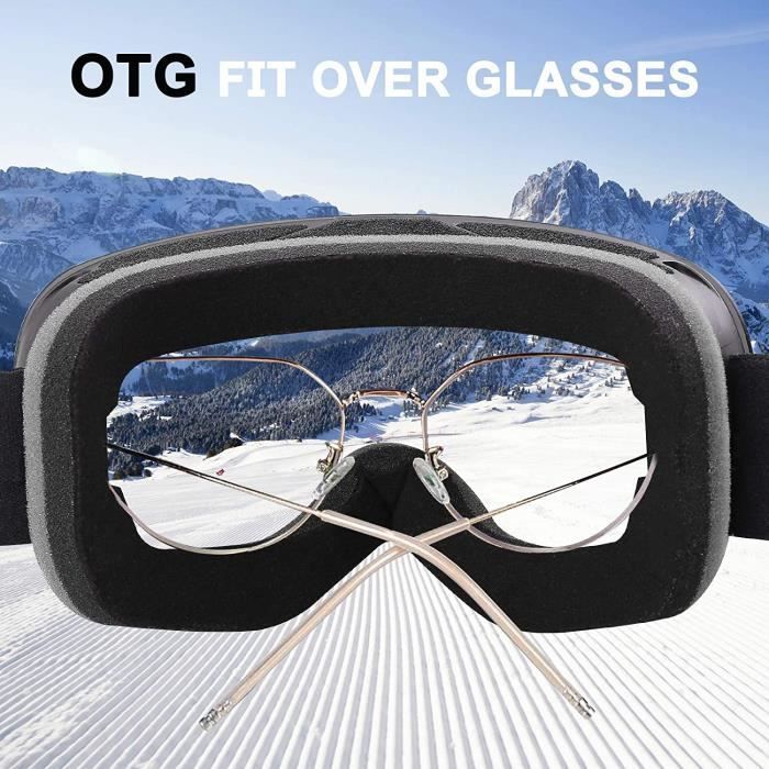 Gafas de esquí OTG, gafas protectoras con lente esférica de doble capa, gafas de snowboard resistentes al viento UV400, antivaho.