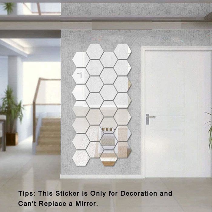 Espejos de pared autoadhesivos, 12 pegatinas de espejo acrílico, pegatinas hexagonales removibles para decoración de fondo de TV.