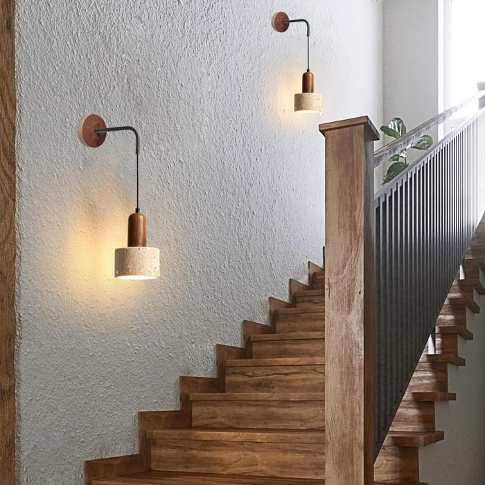 TOKTOP 2x Lámpara de pared moderna para interiores, aplique de pared vintage con pantalla de travertino amarillo, iluminación de pared industrial E27, nogal